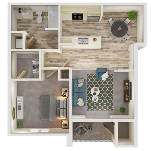 Floor plan for 1 bed, 1 bath, 780 sqft